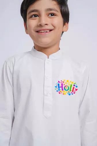 Boys white pure cotton kurta pyjama set - holi special