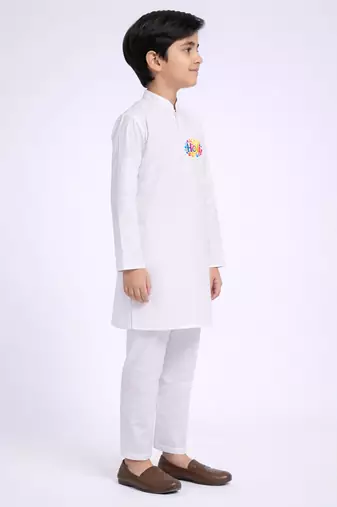 Boys white pure cotton kurta pyjama set - holi special