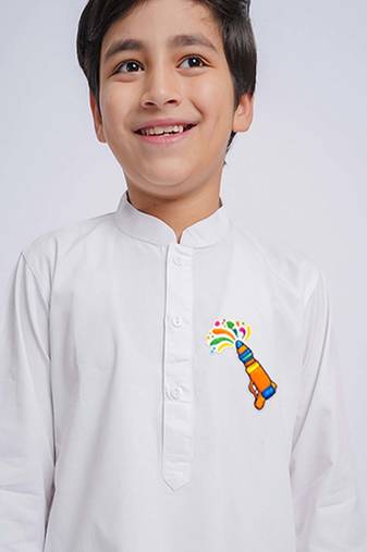 Boys white pure cotton kurta pyjama set - holi special
