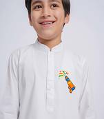 Boys white pure cotton kurta pyjama set - holi special