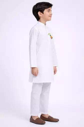 Boys white pure cotton kurta pyjama set - holi special