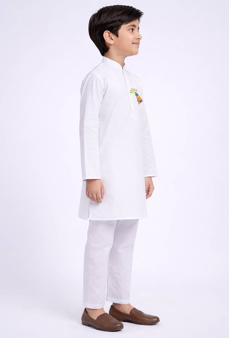 Boys white pure cotton kurta pyjama set - holi special