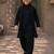 Boys black synthetic solid nehru jacket kurta patiala set with dupatta