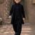 Boys black synthetic solid jodhpuri jacket kurta patiala set with dupatta
