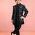 Boys blue velvet thread embroidery attached jacket style sherwani set with pant