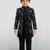 Boys blue velvet thread embroidery attached jacket style sherwani set with pant
