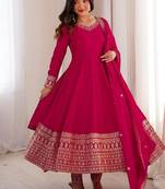 Pink color zari sequince embroidered work vichitra silk anarkali set