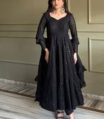 Black color lukhnowi sequence & thread embroidered work foux georgette anarkali set