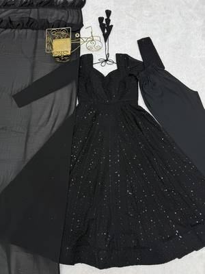 Black lukhnowi sequence & thread embroidered work foux georgette anarkali set 5