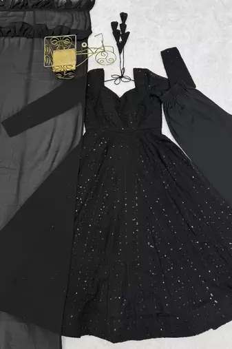 Black color lukhnowi sequence & thread embroidered work foux georgette anarkali set