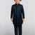 Boys turquoise silk blend jacquard indo-western set