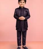 Boys wine silk blend jacquard indo-western set