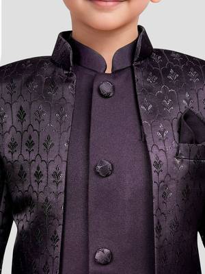 Boys wine silk blend jacquard indo-western set 2