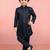 Boys navy blue silk blend jacquard indo-western set