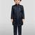 Boys navy blue silk blend jacquard indo-western set