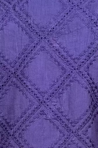 Boys purple hakoba cotton kurta pyjama set with geometric thread embroidery