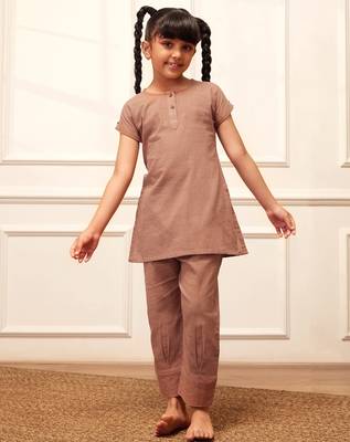 Girls rose pink cotton yoga kurta set 1