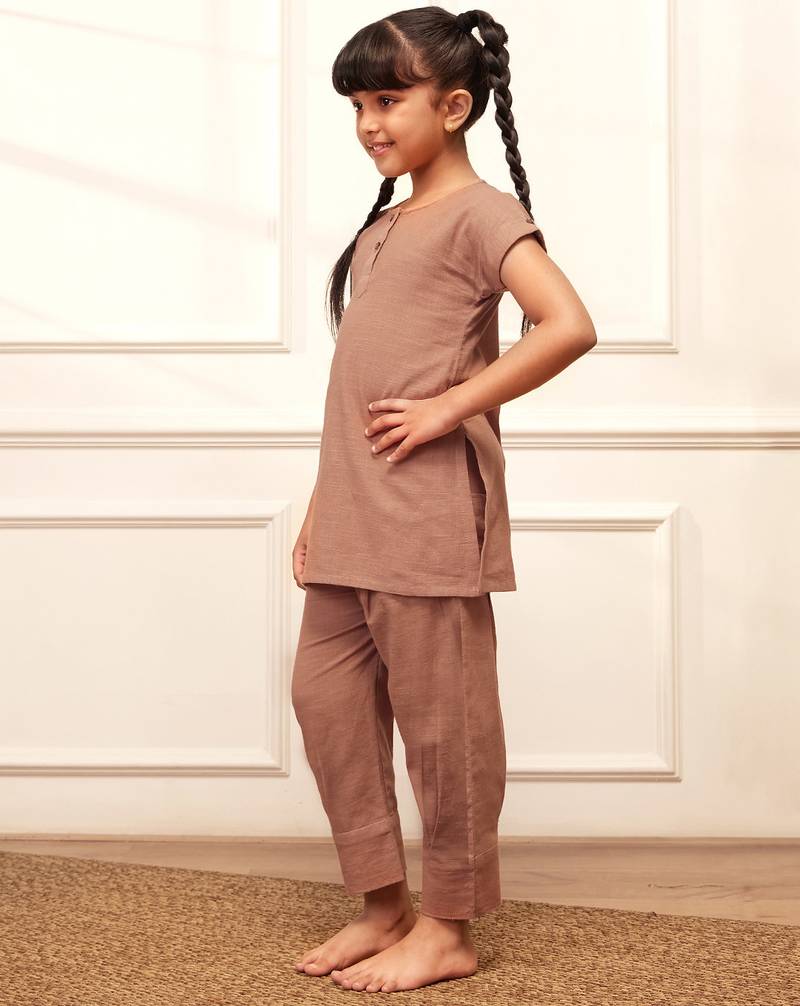 Girls rose pink cotton yoga kurta set