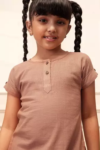 Girls rose pink cotton yoga kurta set