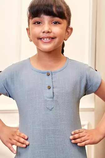 Girls aqua cotton yoga kurta set