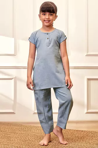 Girls aqua cotton yoga kurta set