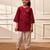 Girls maroon embroidered cotton yoga kurta with white harem pants