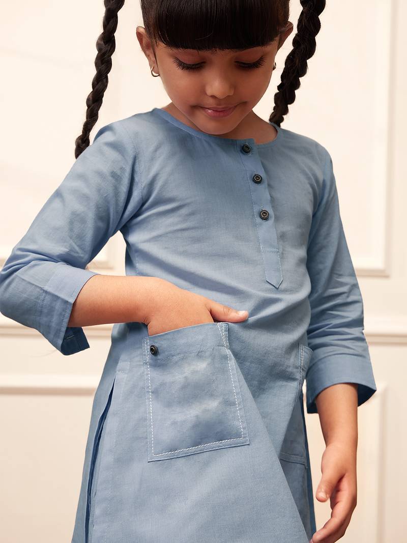 Girls aqua cotton kurta pyjama set