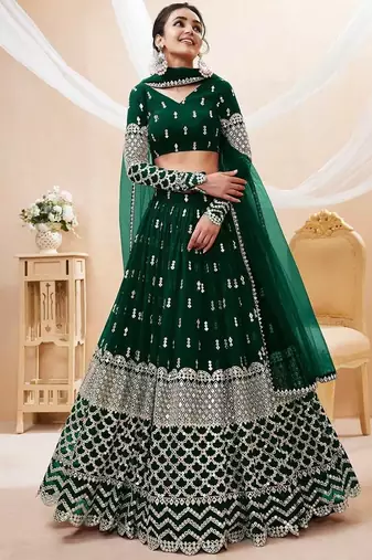 Women's Georgette Embroiderd Thread Work Semi-Stitched Lehenga Choli With Dupatta