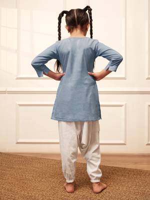 Girls aqua cotton kurta harem pant set 5
