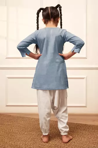 Girls aqua cotton kurta harem pant set