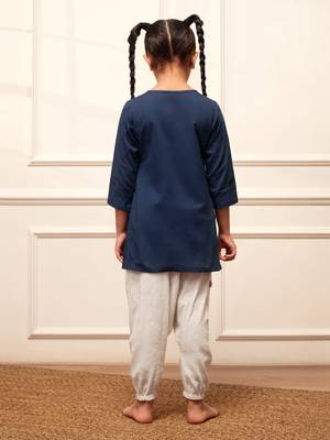 Girls navy blue cotton kurta harem pant set 5