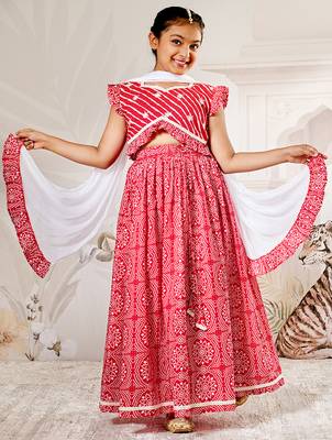 Girls red cotton lehenga set 1