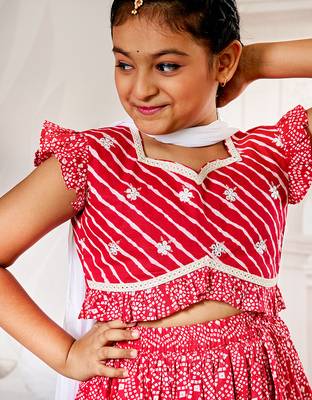 Girls red cotton lehenga set 2