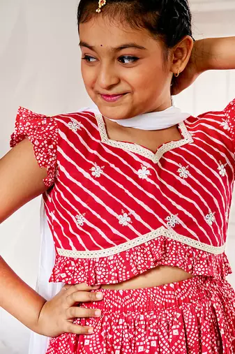 Girls red cotton lehenga set