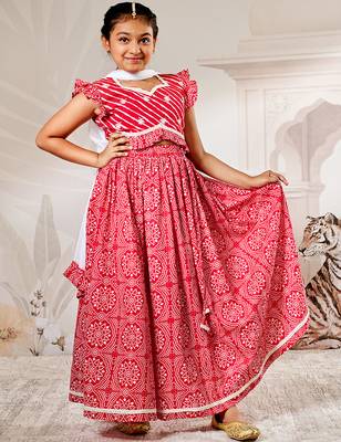 Girls red cotton lehenga set 3