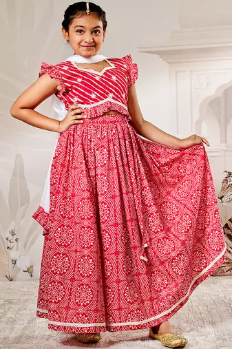 Girls red cotton lehenga set