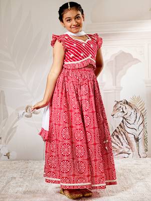 Girls red cotton lehenga set 4