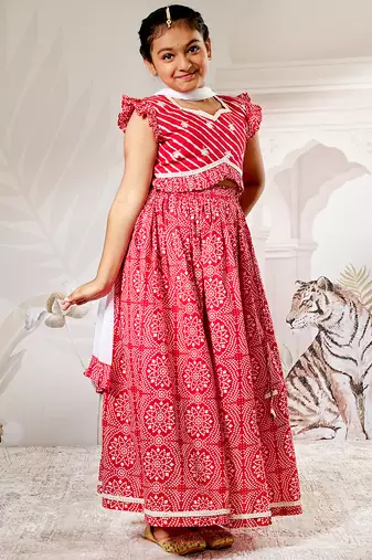 Girls red cotton lehenga set