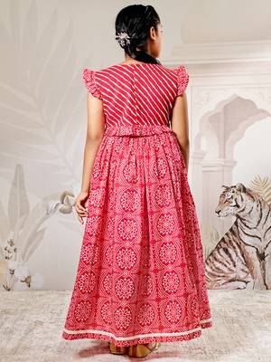 Girls red cotton lehenga set 5