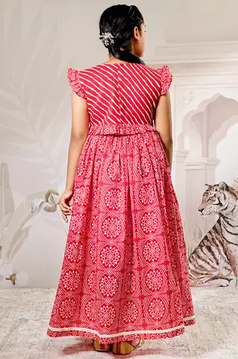 Girls red cotton lehenga set