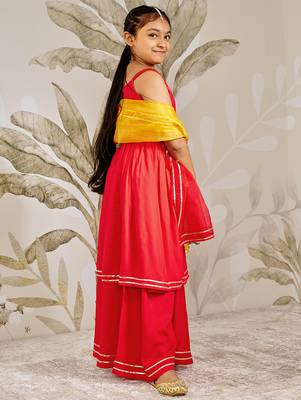 Girls red rayon kurta palazzo set with dupatta 4