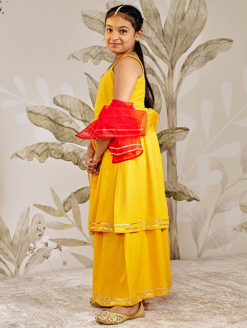 Girls mustard rayon kurta palazzo set with dupatta