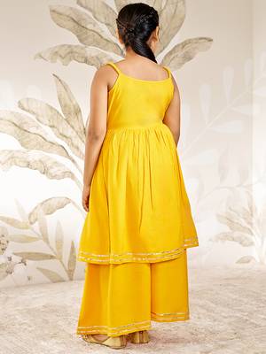 Girls mustard rayon kurta palazzo set with dupatta 5