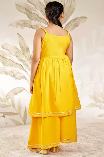 Girls mustard rayon kurta palazzo set with dupatta