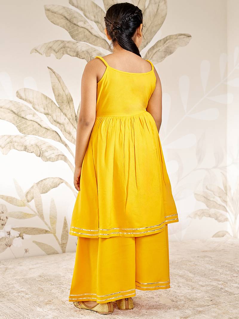 Girls mustard rayon kurta palazzo set with dupatta