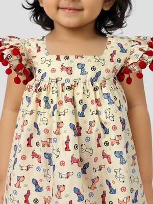 Girls' multicolour cotton a-line kurta & red pant set | ruffle sleeves | animal print | casual & festive ethnic wear 2