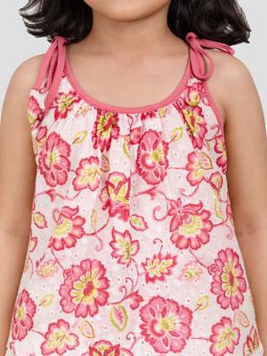 Girls pink cotton schiffli digital floral flare top with palazzo set 2