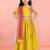 Girls yellow cotton digital animal print resham embroidery lehenga choli with net dupatta set
