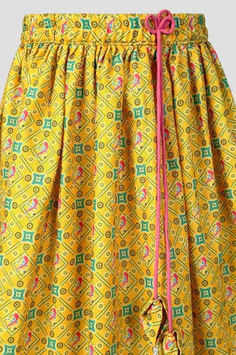 Girls yellow cotton digital animal print resham embroidery lehenga choli with net dupatta set