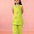 Girls parrot green cotton slub applique abstract embroidery sleeveless kurta with pyjama set
